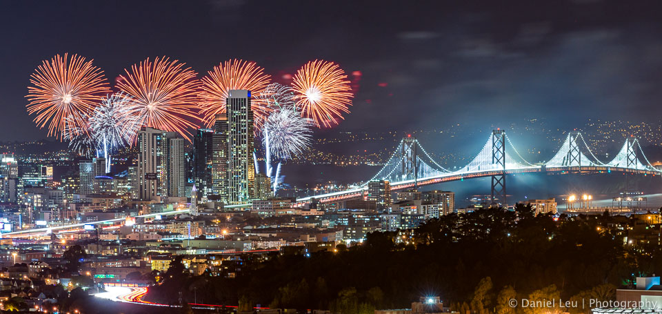 San Francisco Fireworks with Bay Lights