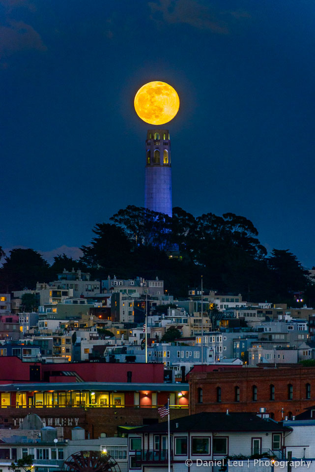 Coit Tower topped by Full Moon