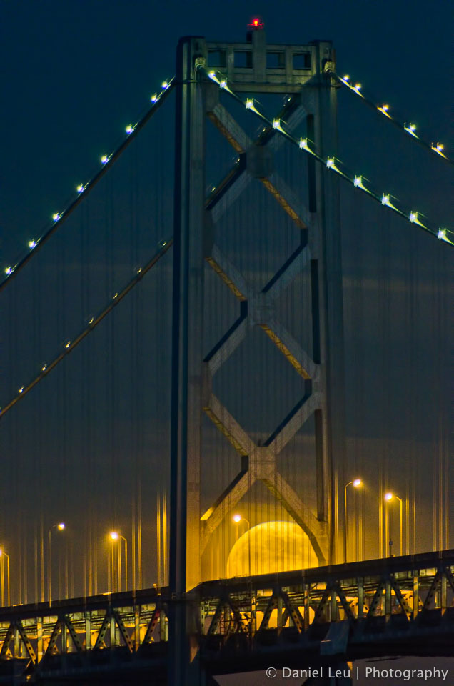 Rising Full Moon Behind Bay Bridge