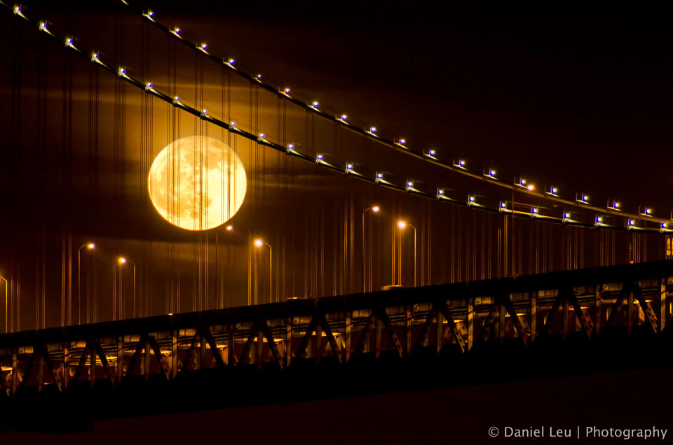 Full Moon Behind Bay Bridge